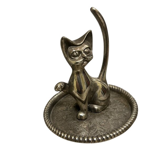 Vintage Silver Plated Retro Mid Century Cat Ring Holder Dish - Picture 5 of 6